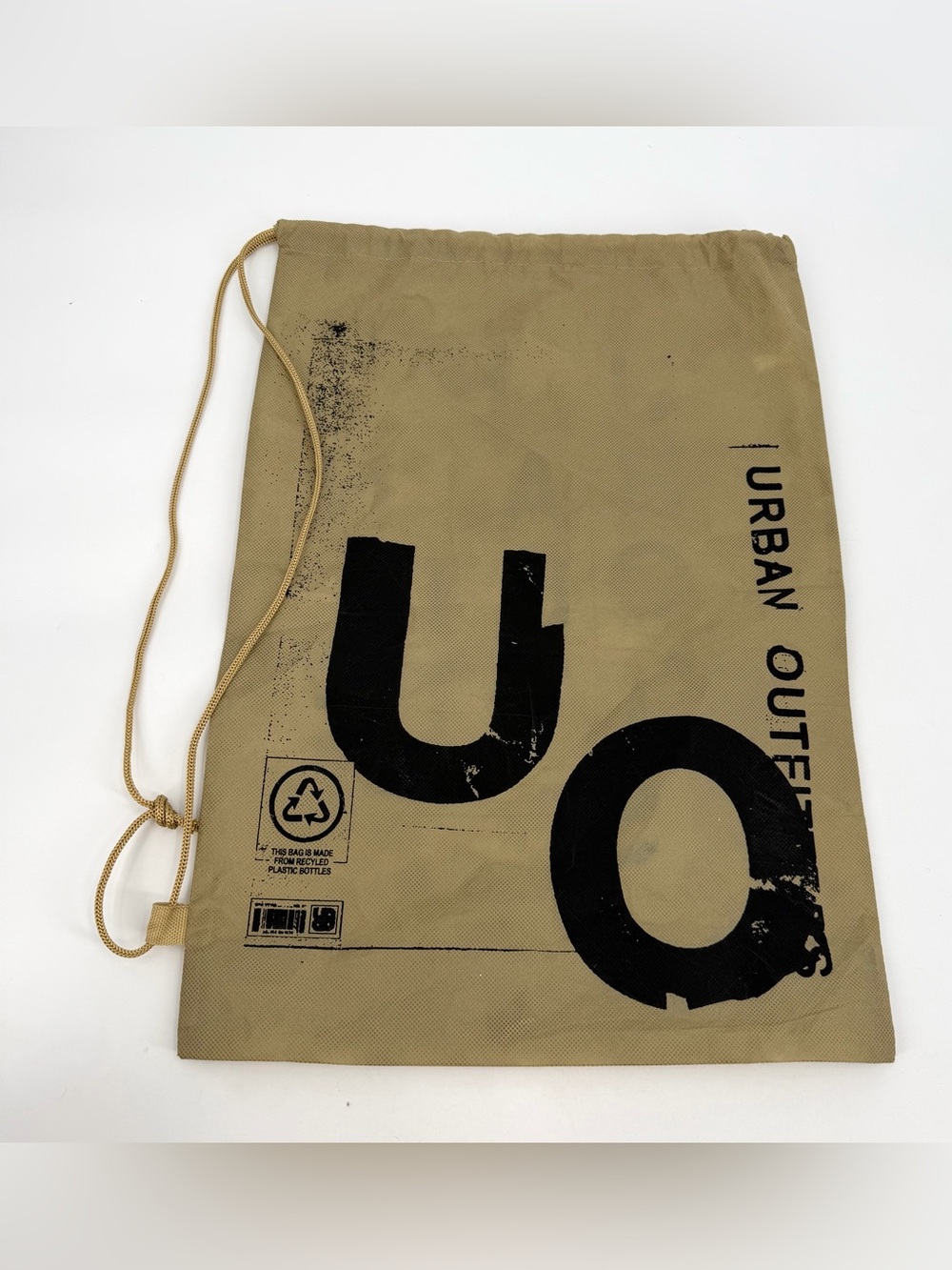 Urban Outfitters Drawstring Bag Backpack Tan Logo Recycled